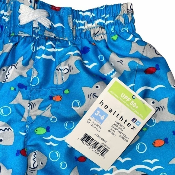 Healthtex Shark Fish Hawaiian Ocean Swimsuit Infant Boys 3 to 6 Mos Blue Lined - Picture 4 of 8